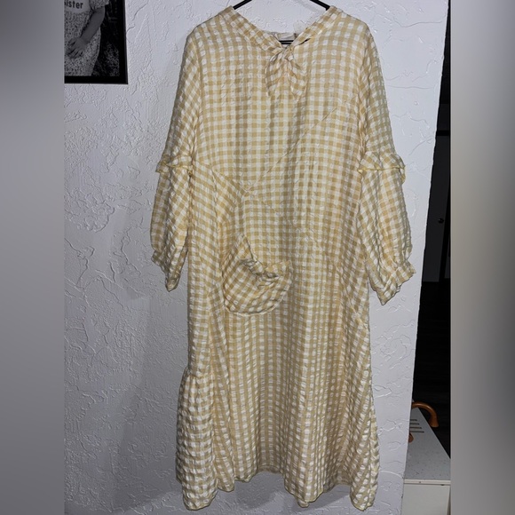 Long Sleeve Gingham Dress in Cream - Picture 1 of 6